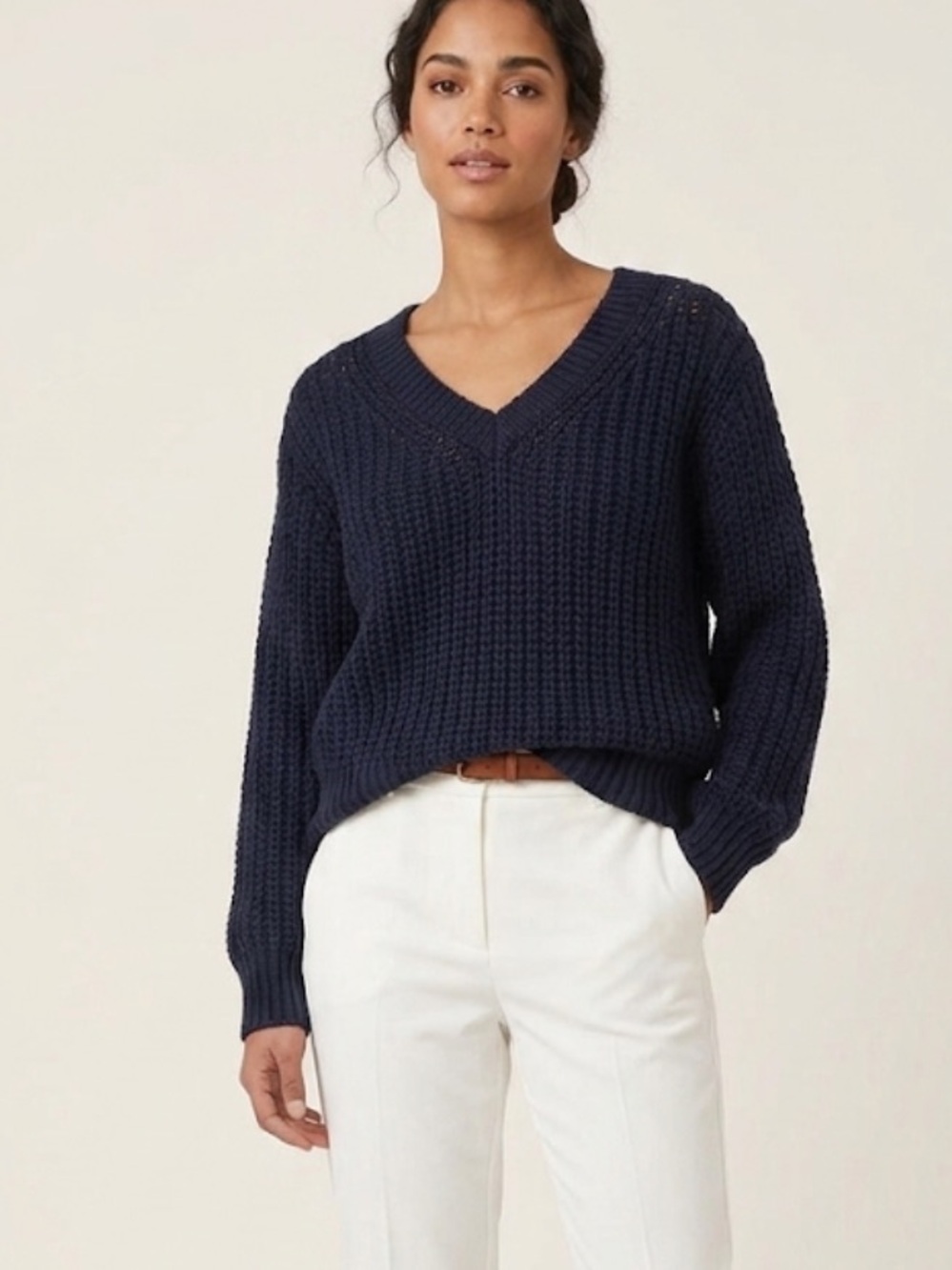 H&M Navy Thick Chunky Knit V-Neck Oversized Sweater